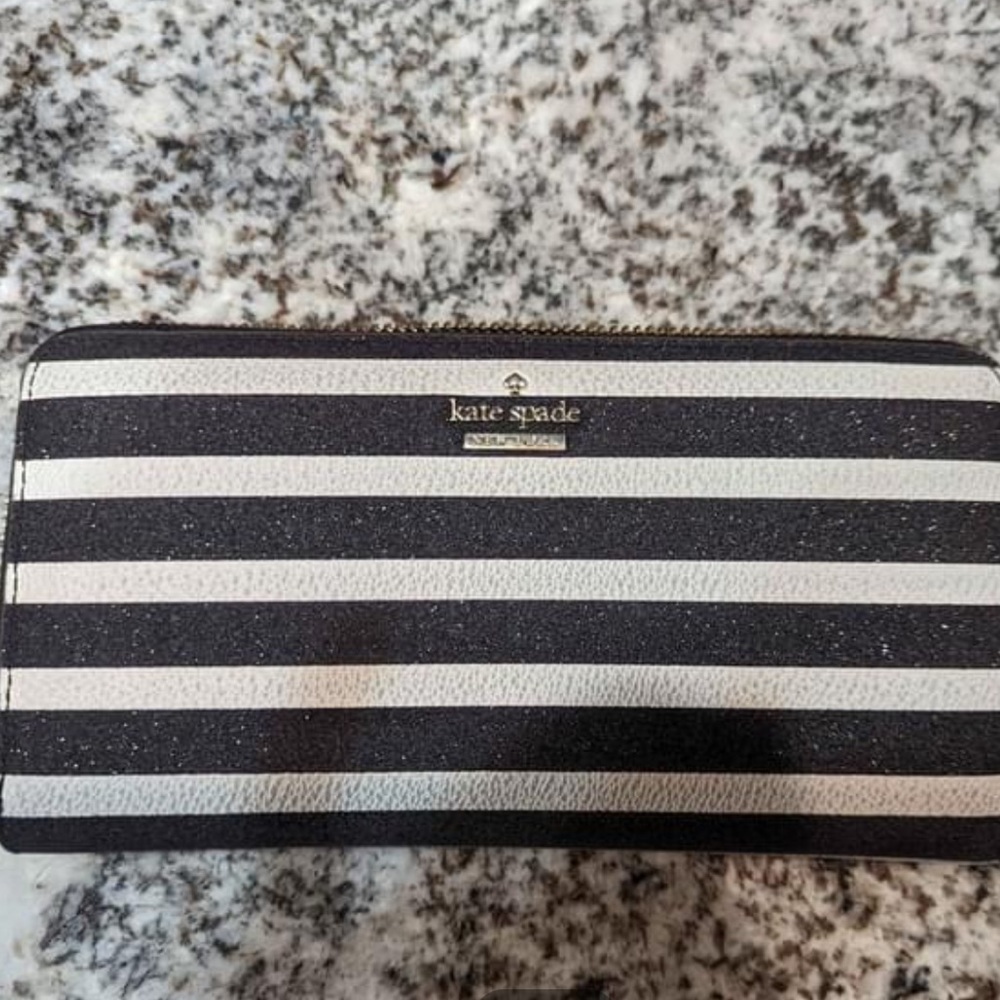 Kate Spade Black and White Sparkly Continental Wallet